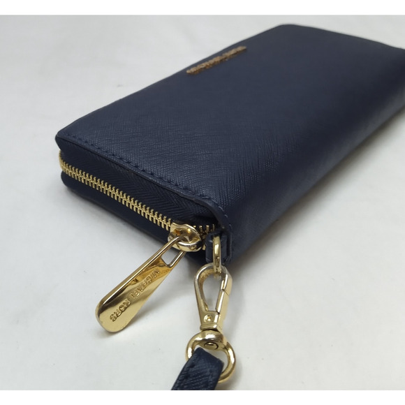 Michael Kors Blue Leather Zip Around Credit Card ID Window Wallet - Picture 6 of 16